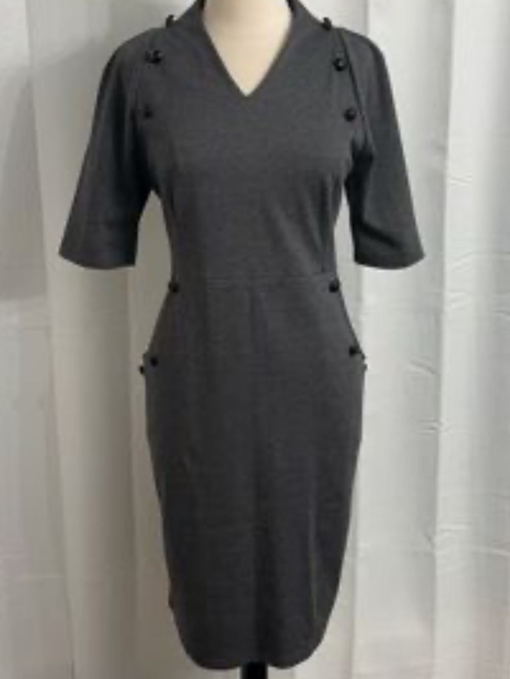 Grace Karin Black Midi Sheath Dress with Button Accents